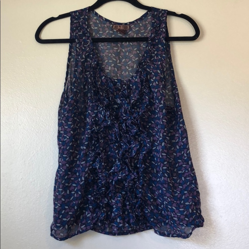 Patterned ruffle sheer sleeveless top